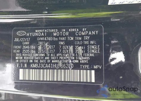 2017 Hyundai Tucson Se z USA, uszkodzony, nr VIN KM8J3CA41HU566280